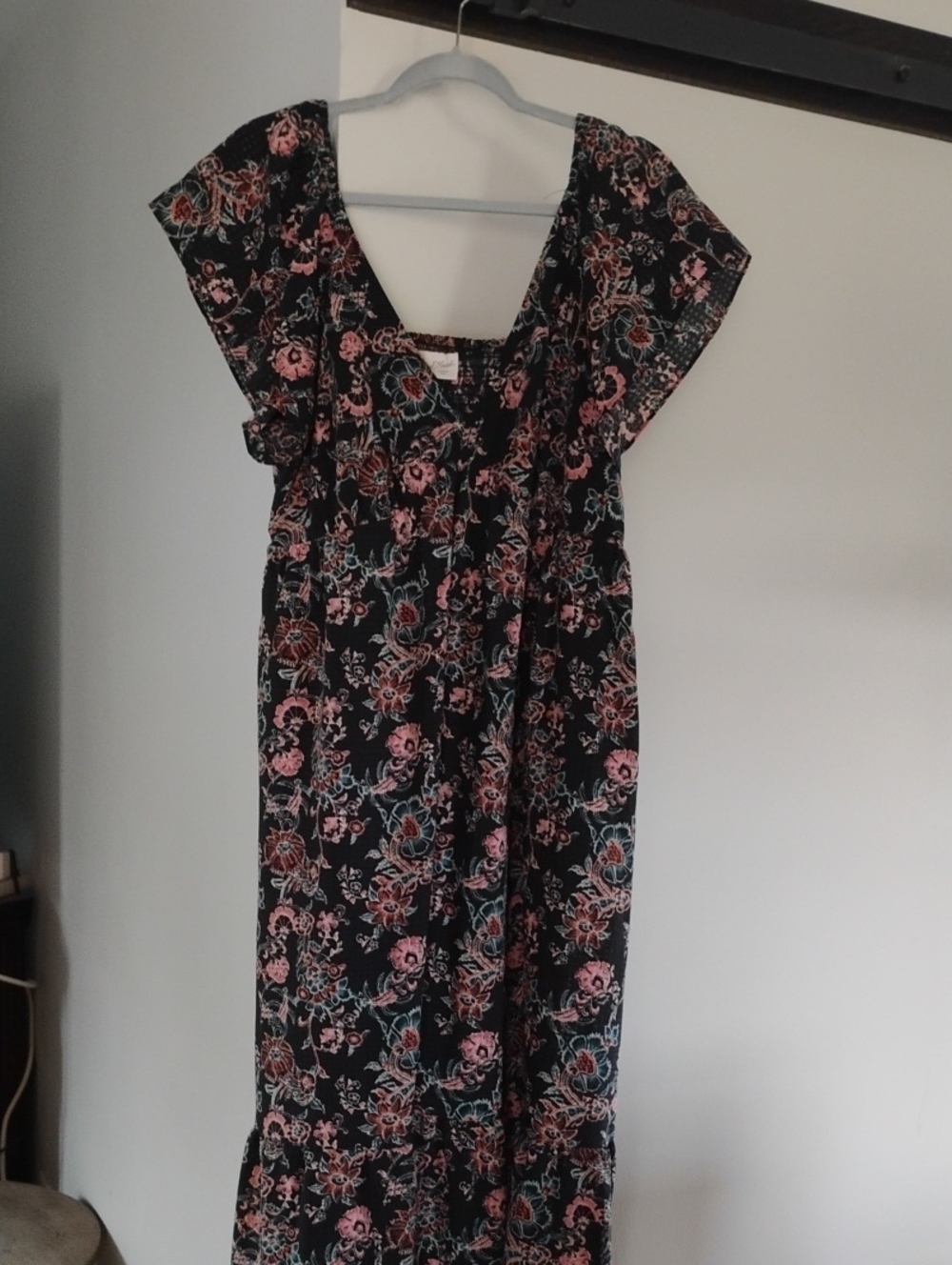 Universal Thread Black Maxi Dress with Pink and Teal Floral Print